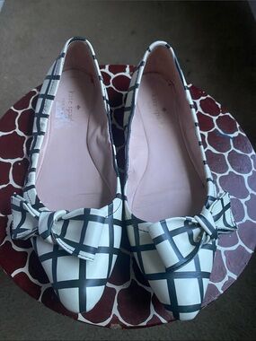 kate spade Black & White Grid Pointed Bow Flats